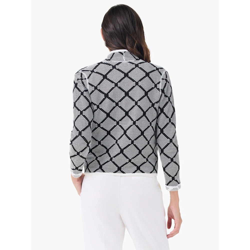 NIC+ZOE Day + Night Reversible Knit Jacket Black White Geometric Diamond Print - Picture 8 of 8